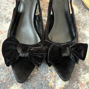 Sophia Taylor Velvet Slingback Bow Pointed Feminine‎ Kitten 8.5 Black Romantic